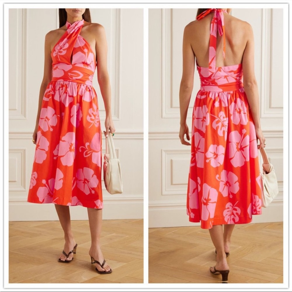 STAUD Moana Floral Dress in Red Hibiscus Size 2